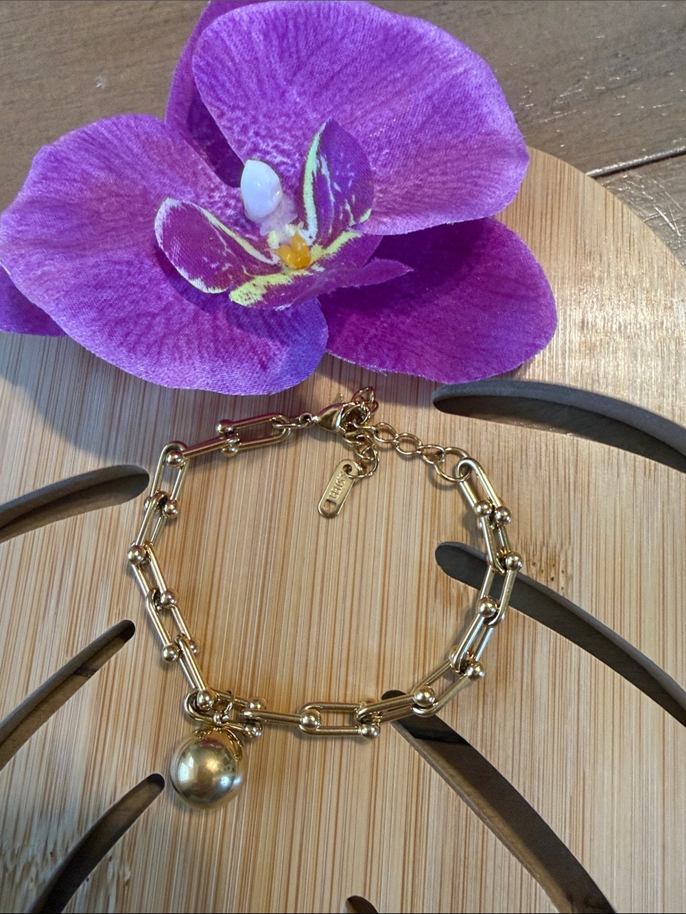 Gold Link Bracelet with Ball Charm by Unknown Brand